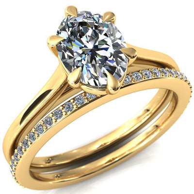 Lizzy Oval Moissanite 6 Claw Prong Cathedral Engagement Ring-Custom-Made Jewelry-Fire & Brilliance ®