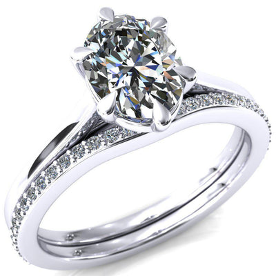 Lizzy Oval Moissanite 6 Claw Prong Cathedral Engagement Ring-Custom-Made Jewelry-Fire & Brilliance ®