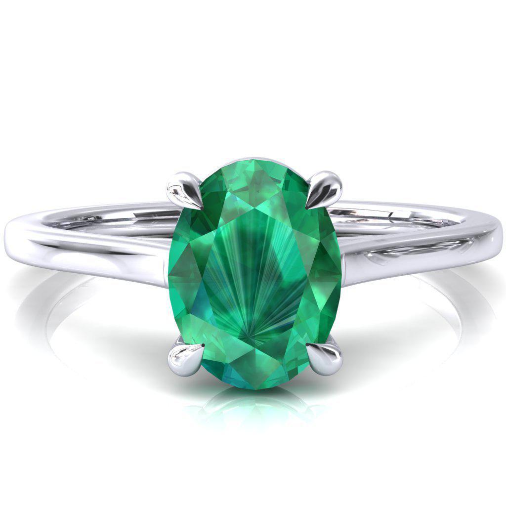 Lizzy Oval Emerald 4 Claw Prong Cathedral Engagement Ring-FIRE & BRILLIANCE