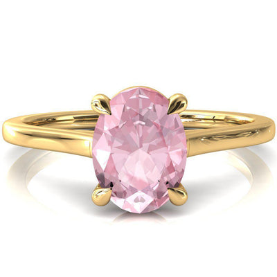 Lizzy Oval Pink Sapphire 4 Claw Prong Cathedral Engagement Ring-FIRE & BRILLIANCE