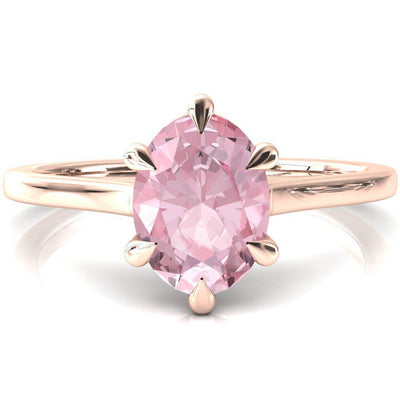 Lizzy Oval Pink Sapphire 6 Claw Prong Cathedral Engagement Ring-FIRE & BRILLIANCE