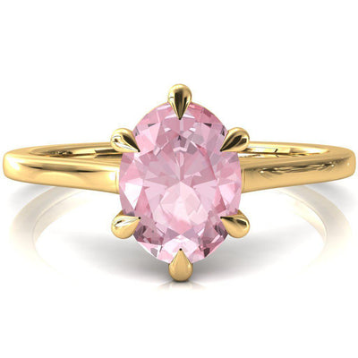 Lizzy Oval Pink Sapphire 6 Claw Prong Cathedral Engagement Ring-FIRE & BRILLIANCE