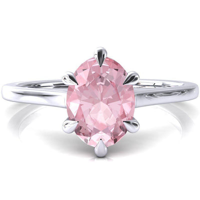 Lizzy Oval Pink Sapphire 6 Claw Prong Cathedral Engagement Ring-FIRE & BRILLIANCE