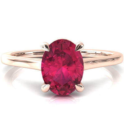 Lizzy Oval Ruby 4 Claw Prong Cathedral Engagement Ring-FIRE & BRILLIANCE