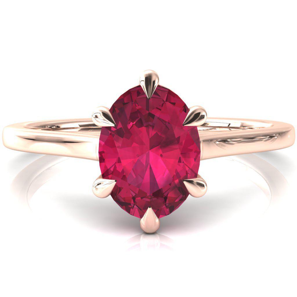 Lizzy Oval Ruby 6 Claw Prong Cathedral Engagement Ring-FIRE & BRILLIANCE