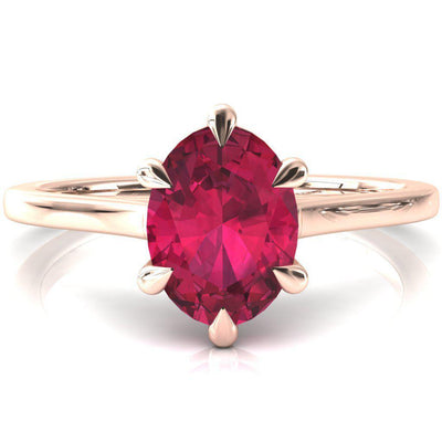 Lizzy Oval Ruby 6 Claw Prong Cathedral Engagement Ring-FIRE & BRILLIANCE