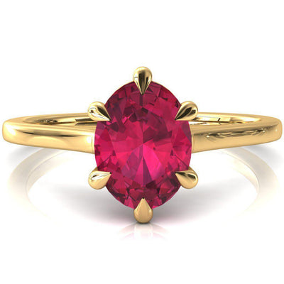 Lizzy Oval Ruby 6 Claw Prong Cathedral Engagement Ring-FIRE & BRILLIANCE