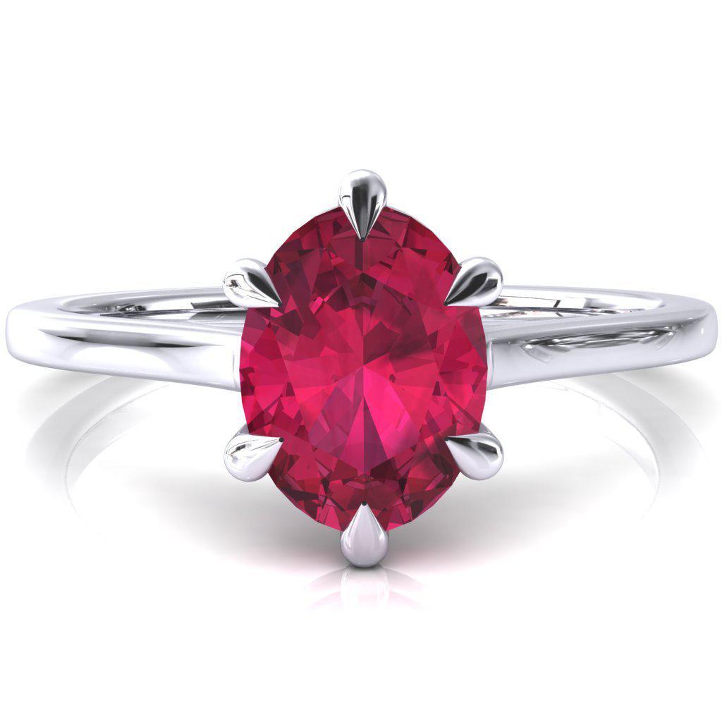 Lizzy Oval Ruby 6 Claw Prong Cathedral Engagement Ring-FIRE & BRILLIANCE