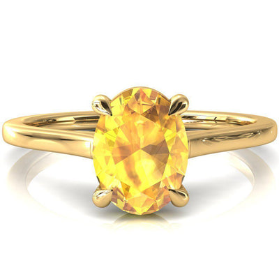 Lizzy Oval Yellow Sapphire 4 Claw Prong Cathedral Engagement Ring-FIRE & BRILLIANCE