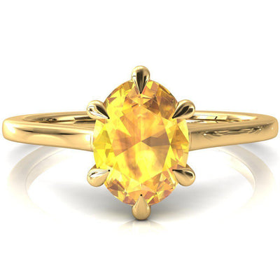 Lizzy Oval Yellow Sapphire 6 Claw Prong Cathedral Engagement Ring-FIRE & BRILLIANCE