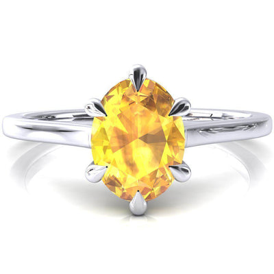 Lizzy Oval Yellow Sapphire 6 Claw Prong Cathedral Engagement Ring-FIRE & BRILLIANCE