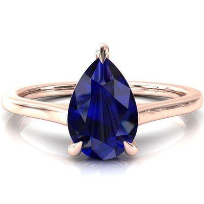 Lizzy Pear Blue Sapphire 3 Claw Prong Cathedral Engagement Ring-FIRE & BRILLIANCE