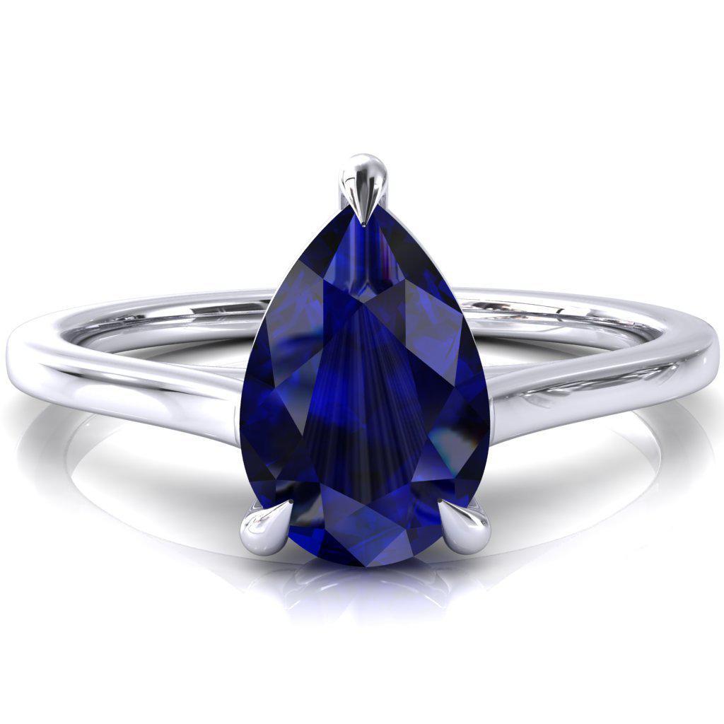 Lizzy Pear Blue Sapphire 3 Claw Prong Cathedral Engagement Ring-FIRE & BRILLIANCE