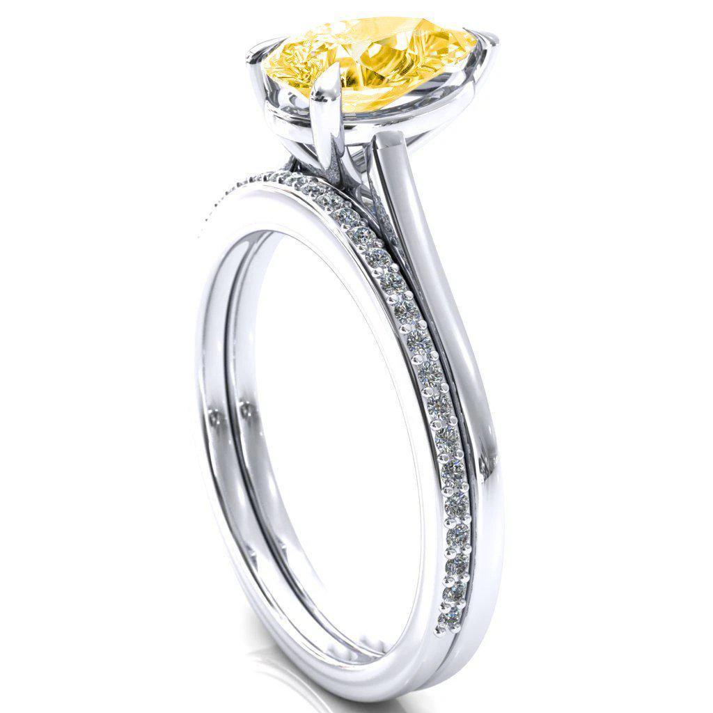 Lizzy Pear Canary Yellow 3 Claw Prong Cathedral Engagement Ring-FIRE & BRILLIANCE
