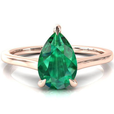 Lizzy Pear Emerald 3 Claw Prong Cathedral Engagement Ring-FIRE & BRILLIANCE