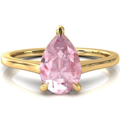 Lizzy Pear Pink Sapphire 3 Claw Prong Cathedral Engagement Ring-FIRE & BRILLIANCE