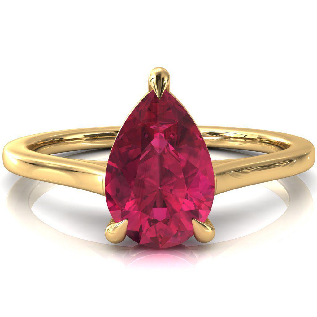 Lizzy Pear Ruby 3 Claw Prong Cathedral Engagement Ring-FIRE & BRILLIANCE