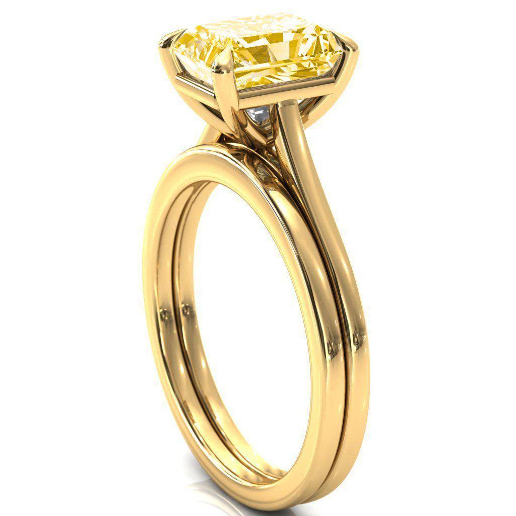 Lizzy Radiant Canary Yellow 4 Claw Prong Cathedral Engagement Ring-FIRE & BRILLIANCE
