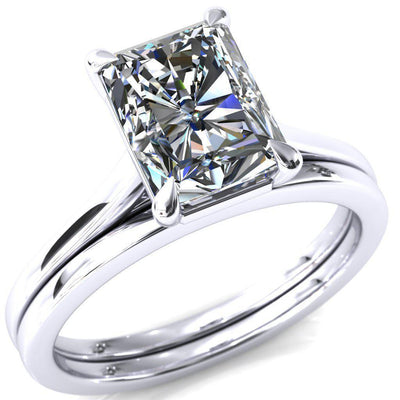 Lizzy Radiant Moissanite 4 Claw Prong Cathedral Engagement Ring-Custom-Made Jewelry-Fire & Brilliance ®