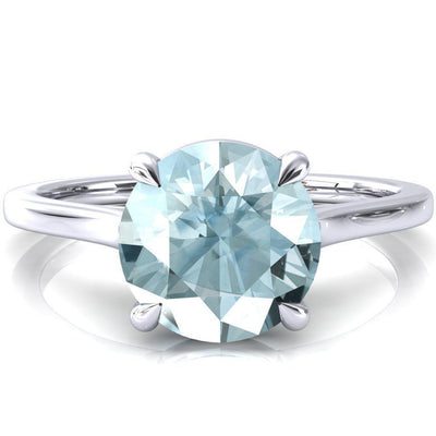 Lizzy Round Aqua Blue Spinel 4 Claw Prong Cathedral Engagement Ring-FIRE & BRILLIANCE
