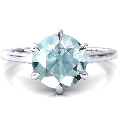 Lizzy Round Aqua Blue Spinel 6 Claw Prong Cathedral Engagement Ring-FIRE & BRILLIANCE