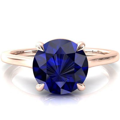 Lizzy Round Blue Sapphire 4 Claw Prong Cathedral Engagement Ring-FIRE & BRILLIANCE