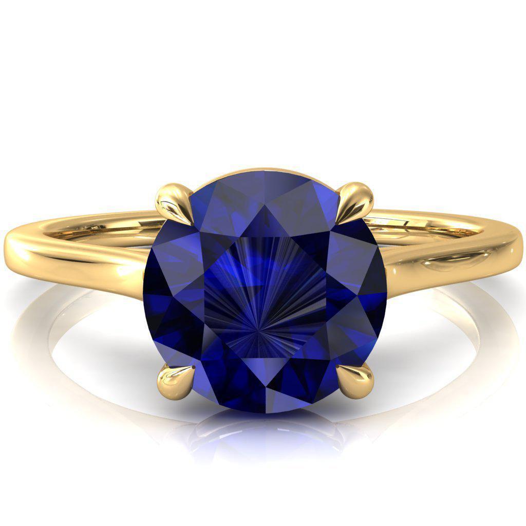 Lizzy Round Blue Sapphire 4 Claw Prong Cathedral Engagement Ring-FIRE & BRILLIANCE
