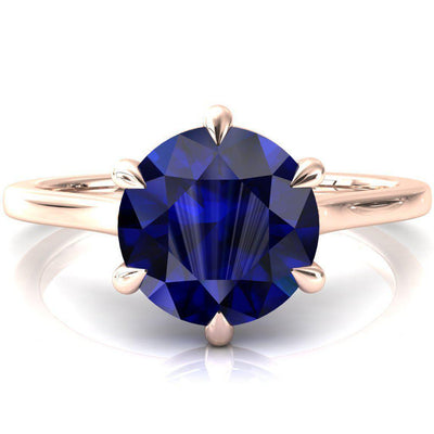 Lizzy Round Blue Sapphire 6 Claw Prong Cathedral Engagement Ring-FIRE & BRILLIANCE