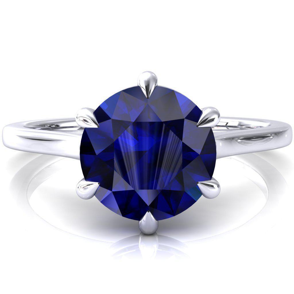 Lizzy Round Blue Sapphire 6 Claw Prong Cathedral Engagement Ring-FIRE & BRILLIANCE