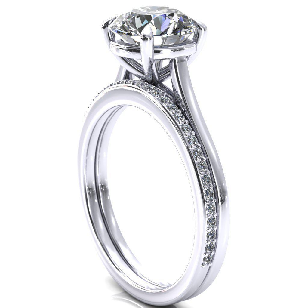Lizzy Round Moissanite 4 Claw Prong Cathedral Engagement Ring-Custom-Made Jewelry-Fire & Brilliance ®