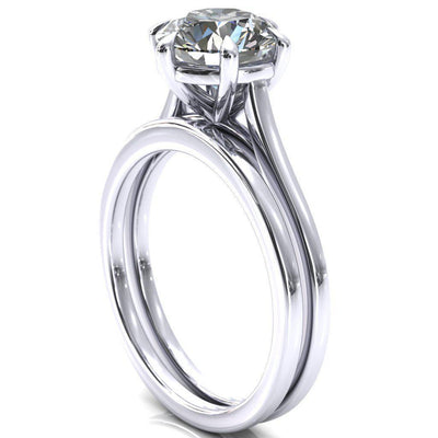 Lizzy Round Moissanite 6 Claw Prong Cathedral Engagement Ring-Custom-Made Jewelry-Fire & Brilliance ®