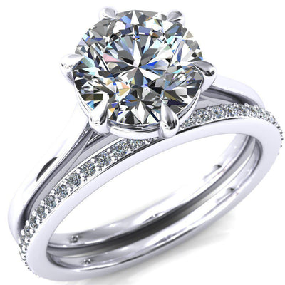 Lizzy Round Moissanite 6 Claw Prong Cathedral Engagement Ring-Custom-Made Jewelry-Fire & Brilliance ®