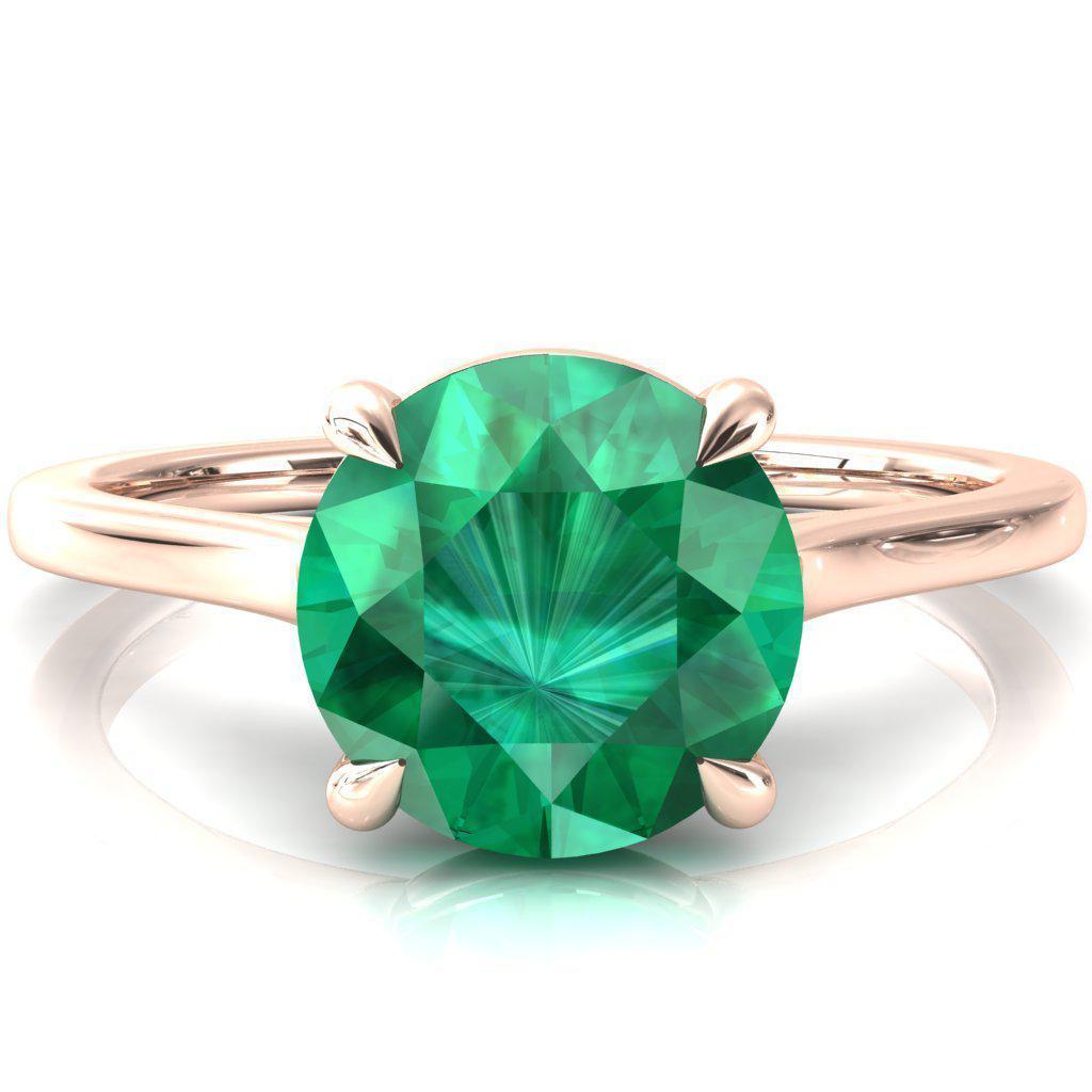 Lizzy Round Emerald 4 Claw Prong Cathedral Engagement Ring-FIRE & BRILLIANCE