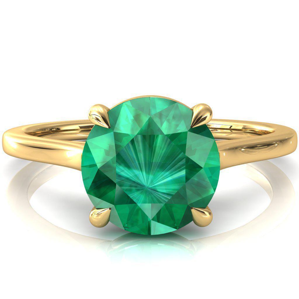 Lizzy Round Emerald 4 Claw Prong Cathedral Engagement Ring-FIRE & BRILLIANCE