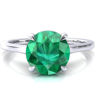 Lizzy Round Emerald 4 Claw Prong Cathedral Engagement Ring-FIRE & BRILLIANCE