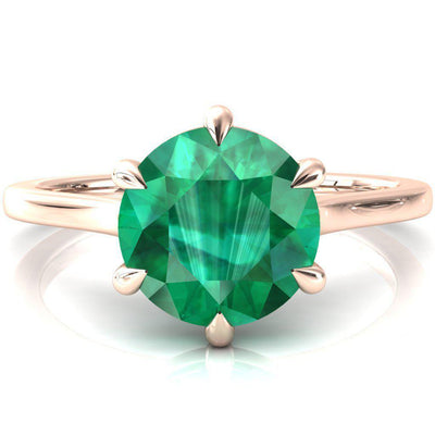 Lizzy Round Emerald 6 Claw Prong Cathedral Engagement Ring-FIRE & BRILLIANCE