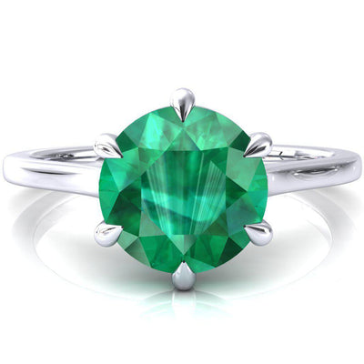 Lizzy Round Emerald 6 Claw Prong Cathedral Engagement Ring-FIRE & BRILLIANCE