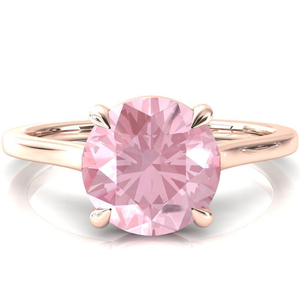 Lizzy Round Pink Sapphire 4 Claw Prong Cathedral Engagement Ring-FIRE & BRILLIANCE