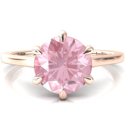 Lizzy Round Pink Sapphire 6 Claw Prong Cathedral Engagement Ring-FIRE & BRILLIANCE