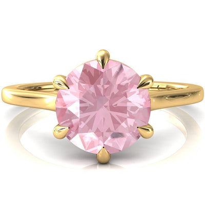 Lizzy Round Pink Sapphire 6 Claw Prong Cathedral Engagement Ring-FIRE & BRILLIANCE