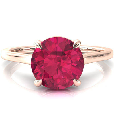 Lizzy Round Ruby 4 Claw Prong Cathedral Engagement Ring-FIRE & BRILLIANCE