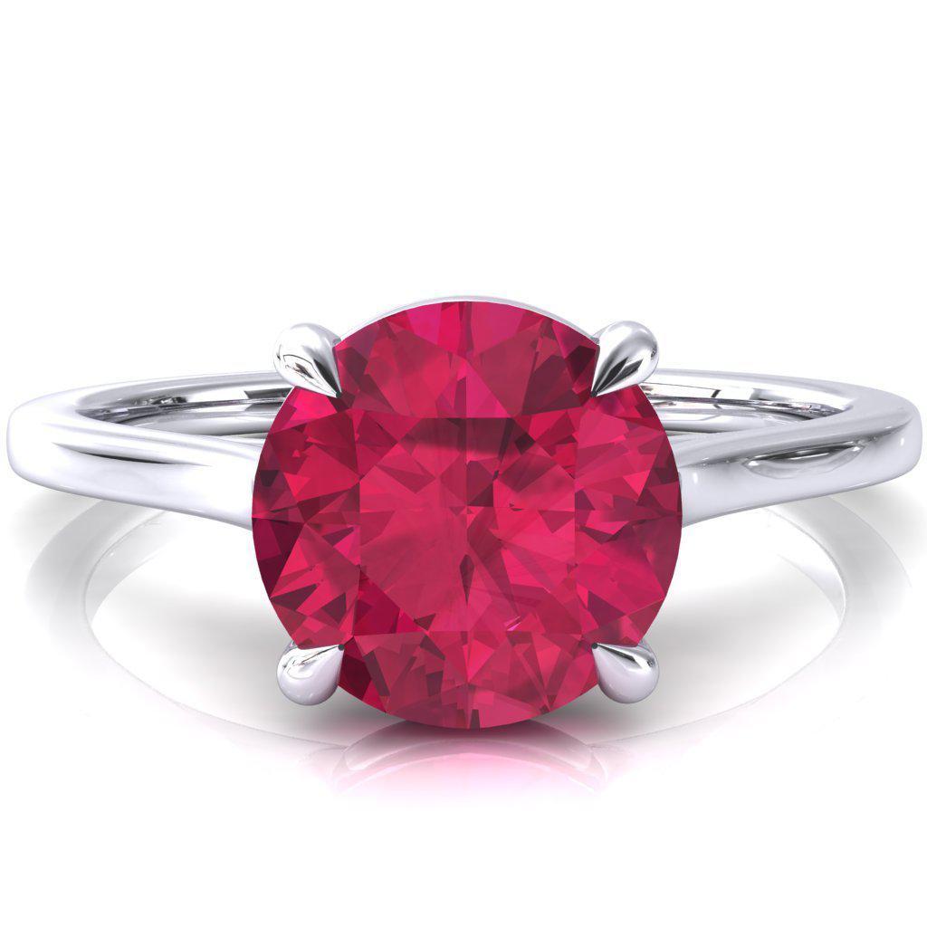 Lizzy Round Ruby 4 Claw Prong Cathedral Engagement Ring-FIRE & BRILLIANCE