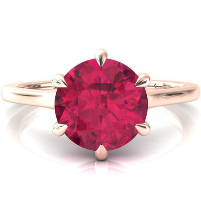 Lizzy Round Ruby 6 Claw Prong Cathedral Engagement Ring-FIRE & BRILLIANCE