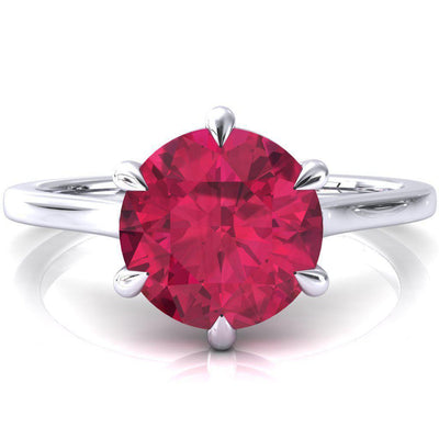 Lizzy Round Ruby 6 Claw Prong Cathedral Engagement Ring-FIRE & BRILLIANCE