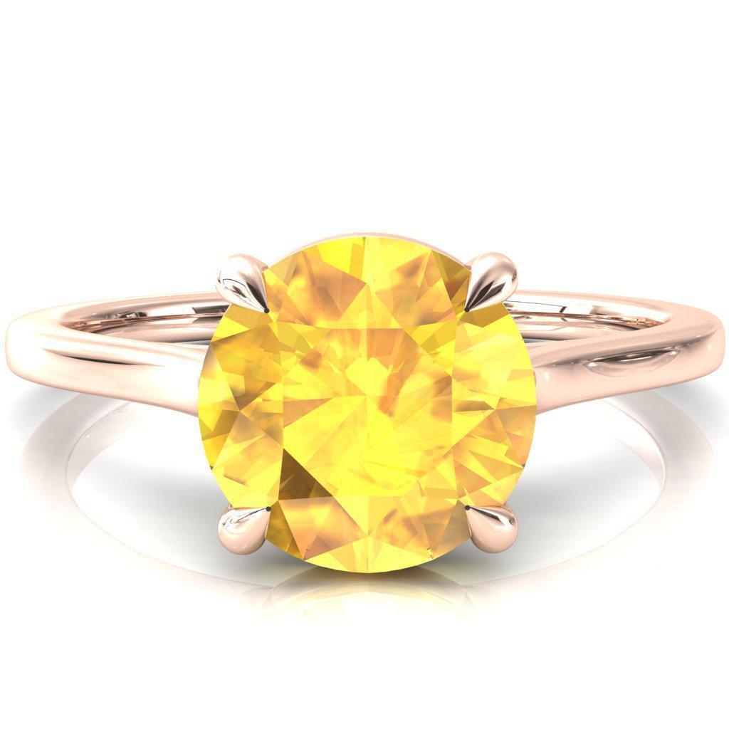 Lizzy Round Yellow Sapphire 4 Claw Prong Cathedral Engagement Ring-FIRE & BRILLIANCE