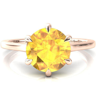 Lizzy Round Yellow Sapphire 6 Claw Prong Cathedral Engagement Ring-FIRE & BRILLIANCE
