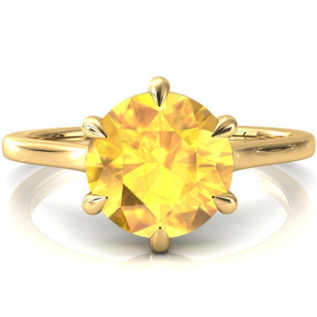 Lizzy Round Yellow Sapphire 6 Claw Prong Cathedral Engagement Ring-FIRE & BRILLIANCE