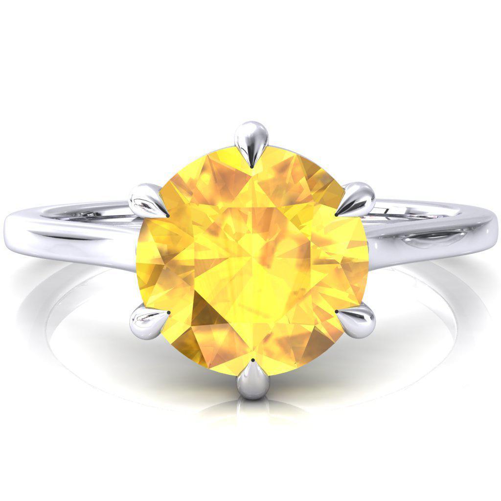 Lizzy Round Yellow Sapphire 6 Claw Prong Cathedral Engagement Ring-FIRE & BRILLIANCE