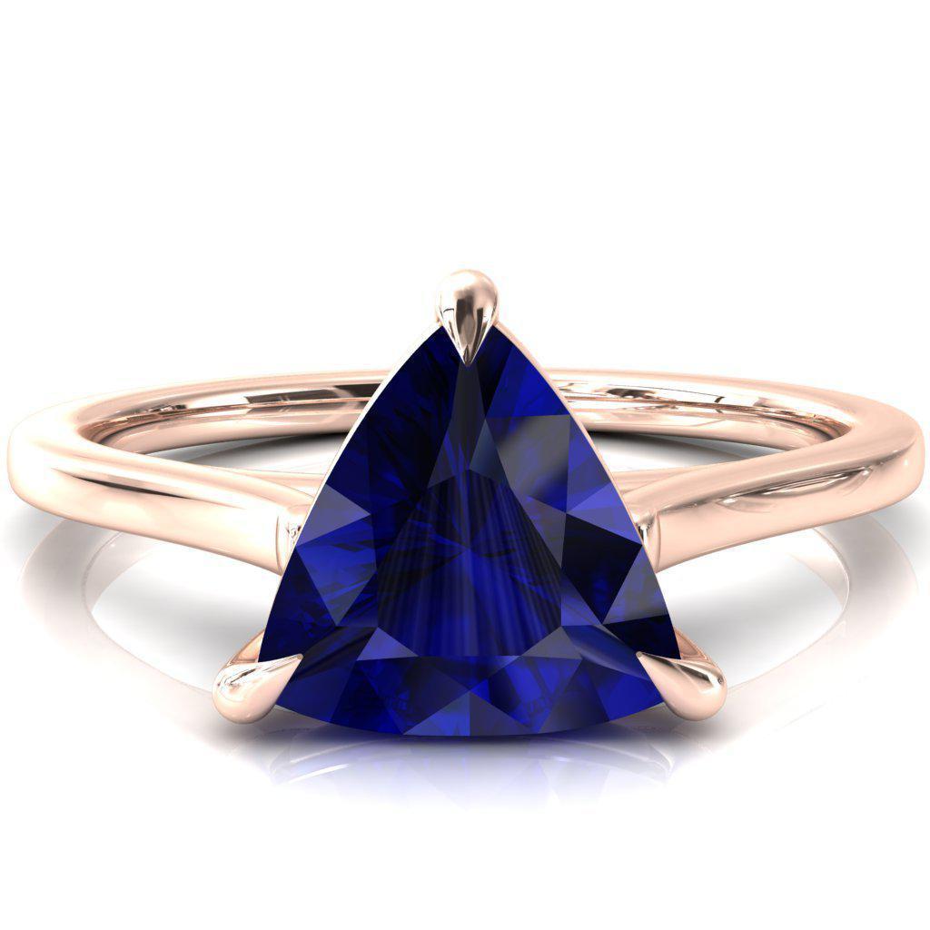 Lizzy Trillion Blue Sapphire 3 Claw Prong Cathedral Engagement Ring-FIRE & BRILLIANCE