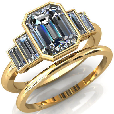 Lois Emerald Moissanite Baguette Accent 5 Stone Ring-Custom-Made Jewelry-Fire & Brilliance ®